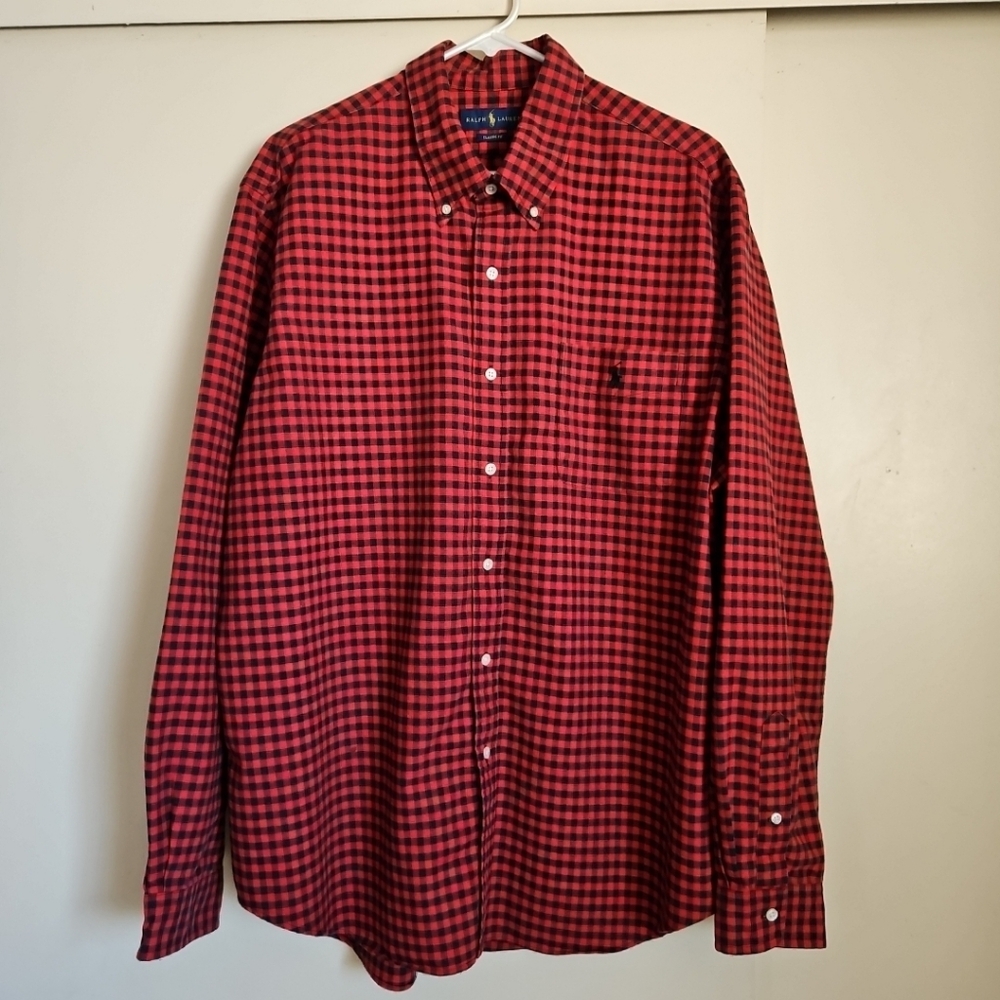 Ralph Lauren Classic Fi Red and Black Checkered Shirt Long Sleeves Collared XXL